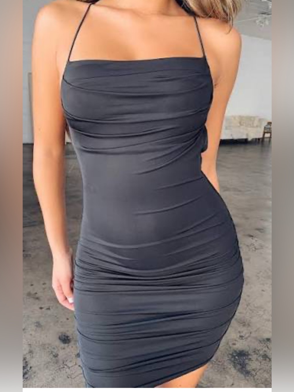 Tiger Mist Revole Black Ruched Bodycon Dress XS Backless